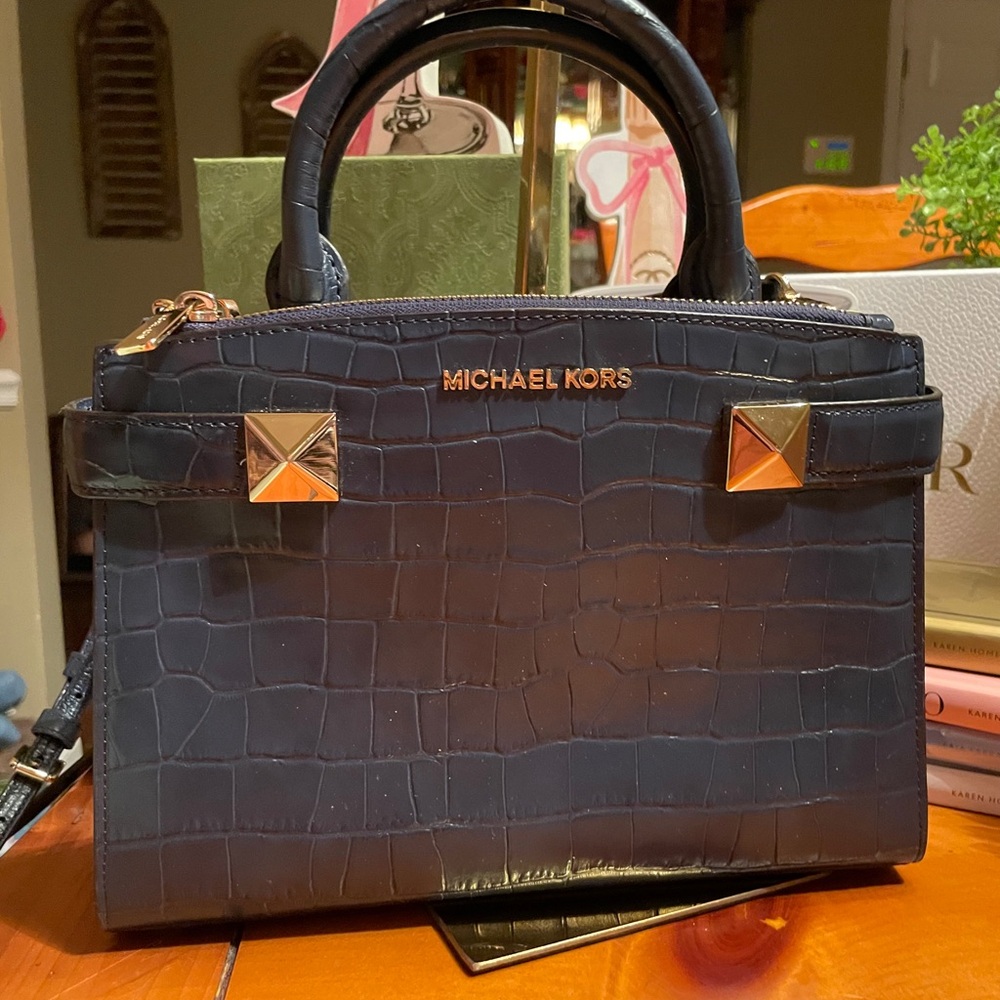 MICHAEL KORS | KARLA DAMSON SATCHEL EMBOSSED LEATHER Gold hardware. NWT